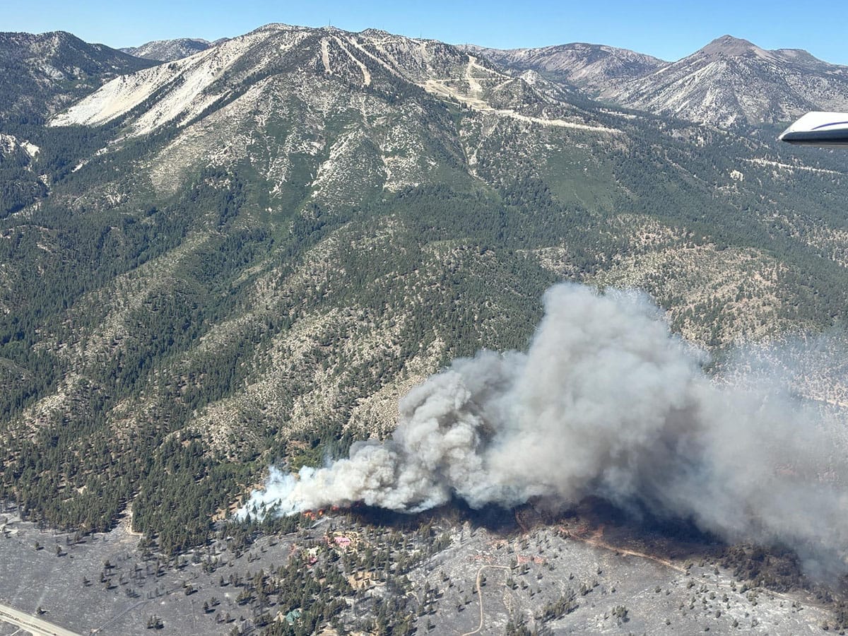 Aerial photo from Incident Information System showing the Davis Fire early on Sunday advancing up Slide Mountain towards Mt. Rose. 