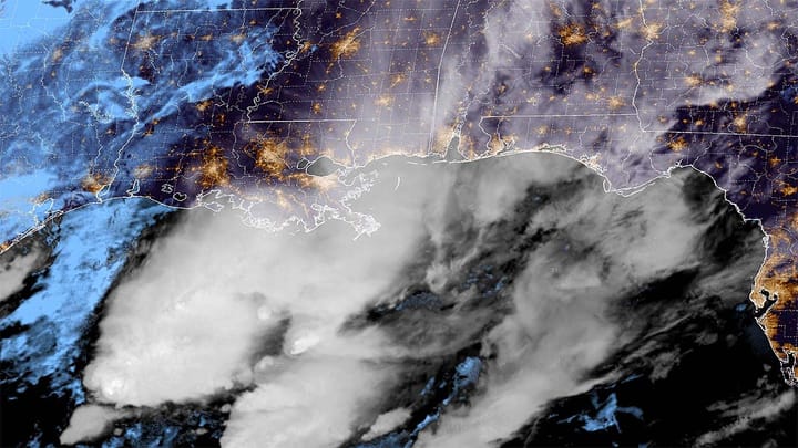 GOES-16 satellite imagery of Sunday's storm starting to spin up in the Gulf of Mexico.