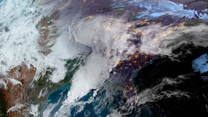 GOES-16 satellite imagery showing the third wave getting ready to track up through the Northeast.