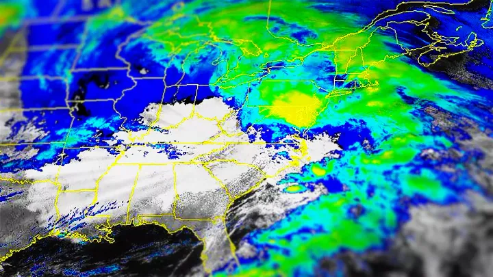 Artistic rendering of current GOES-16 infrared satellite imagery.