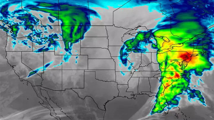 Simulated infrared satellite imagery from the ECMWF.  📷 PivotalWeather