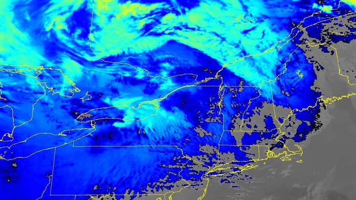 Saturday evening composite satellite imagery of infrared and visible wavelengths from GOES 16.