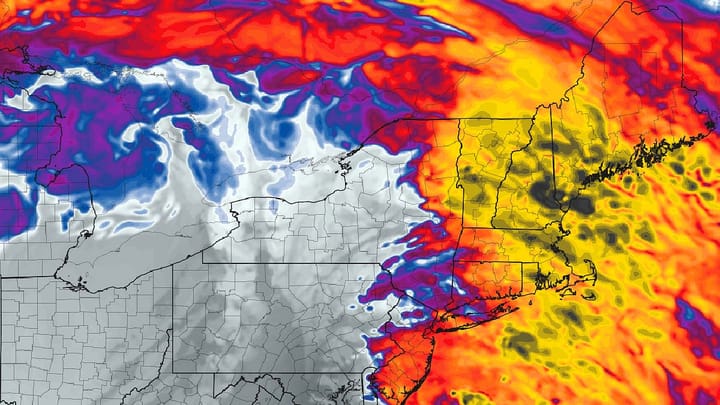 Simulated infrared satellite imagery from the HRRR model as the Saturday storm passes.