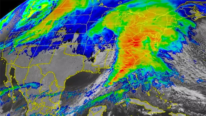 GOES-16 infrared satellite imagery from this morning.