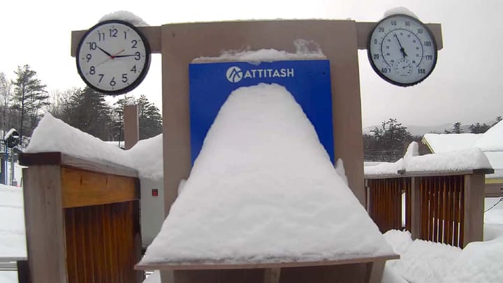 It didn't actually snow 2' at Attitash, but this is our new favorite webcam for its snow-catch optimism.