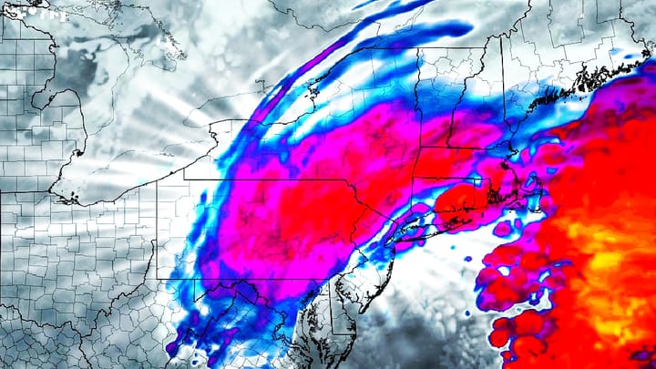 Artistic rendering of simulated infrared satellite imagery from HRRR model.  📷 Pivotal Weather