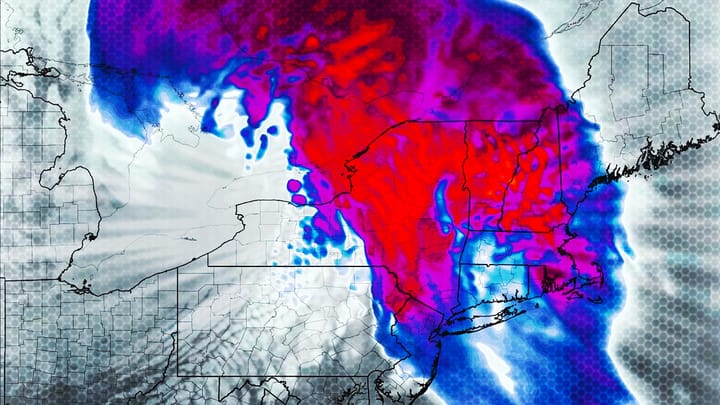 Artistic rendering of simulated infrared satellite imagery.