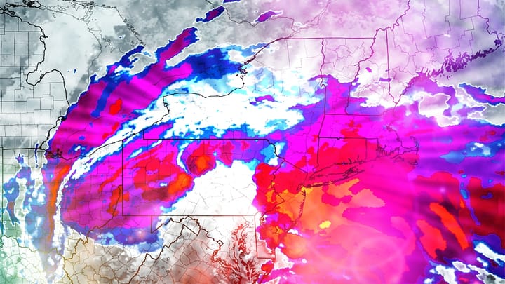 Artistic rendering of simulated infrared satellite imagery from HRRR model. 📷 Pivotal Weather