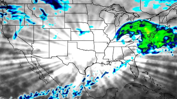 Artistic rendering of simulated water vapor satellite imagery from ECMWF model. 📷 Pivotal Weather