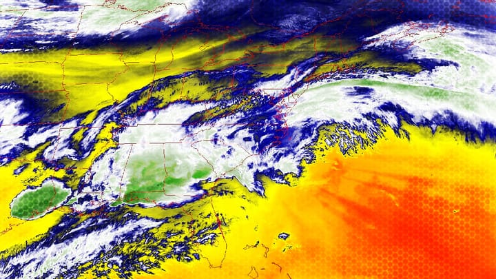 Artistic rendering of GOES-East infrared satellite imagery.