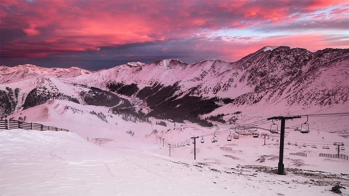 The view from Arapahoe Basin at sunset.  📷 Arapahoe Basin