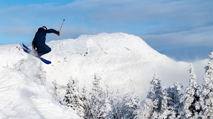 Flyin' high over the Mt. Mansfield backcountry near the SkiEssentials headquarters in Stowe, VT.