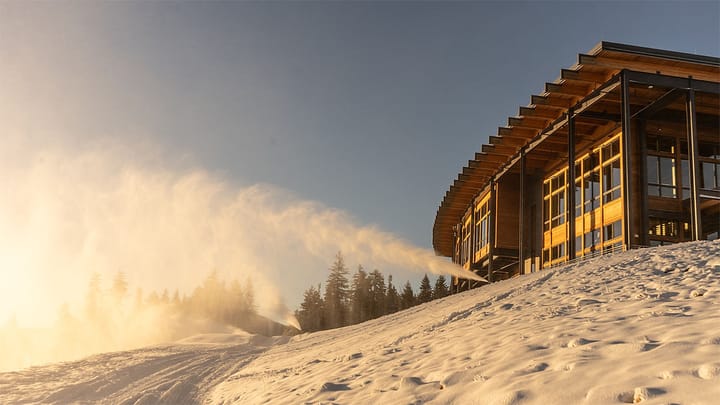 Snowguns outside the Rosebrook Lodge were first fired two weeks ago.  📷 Bretton Woods