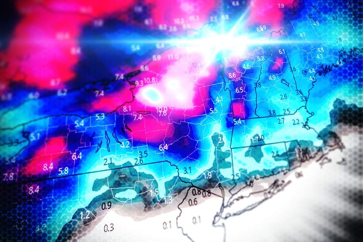 Artistic rendering of ECMWF snowfall Sunday through Wednesday.