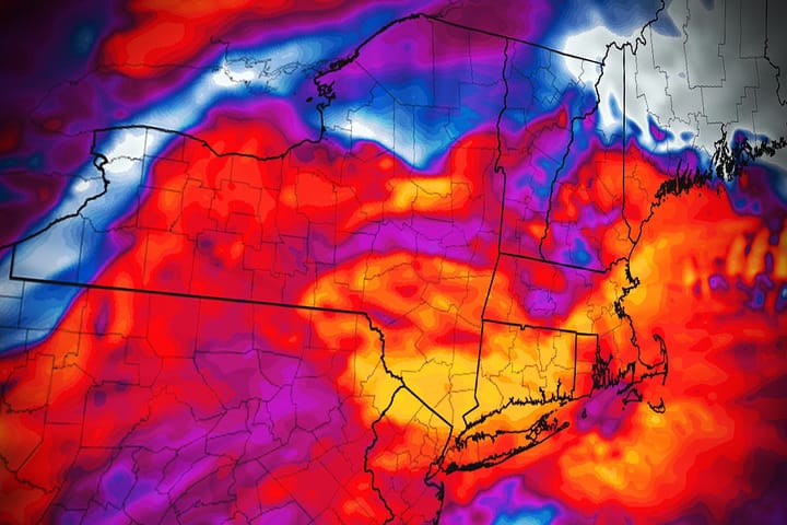 Artistic rendering of simulated infrared satellite imagery.