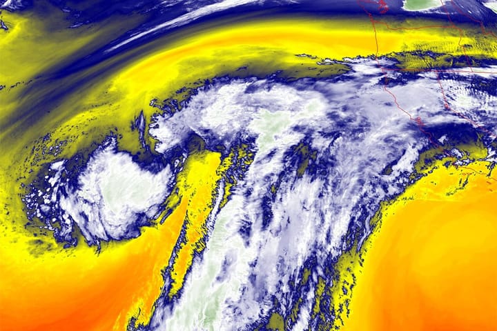GOES satellite imagery from the Pacific showing the main source of the storminess next week in the East.